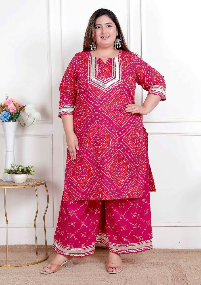 Miravan Plus Size Women'S Embellished Ethnic Cotton Kurta With Palazzo