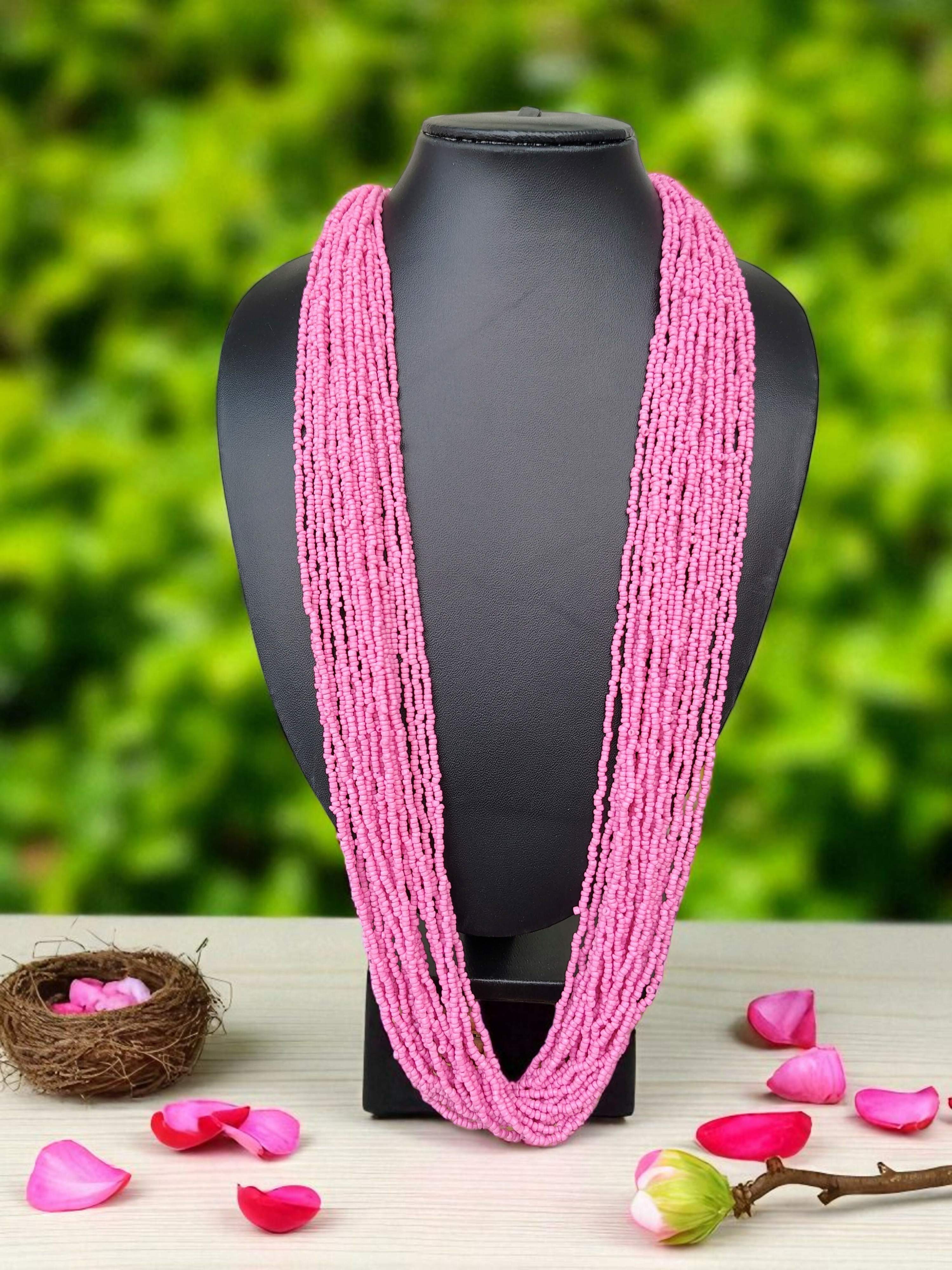 Inhanns Rangsaaz 20-Layer Luxe Long Beaded Only Necklace - Halka Pink - Distacart