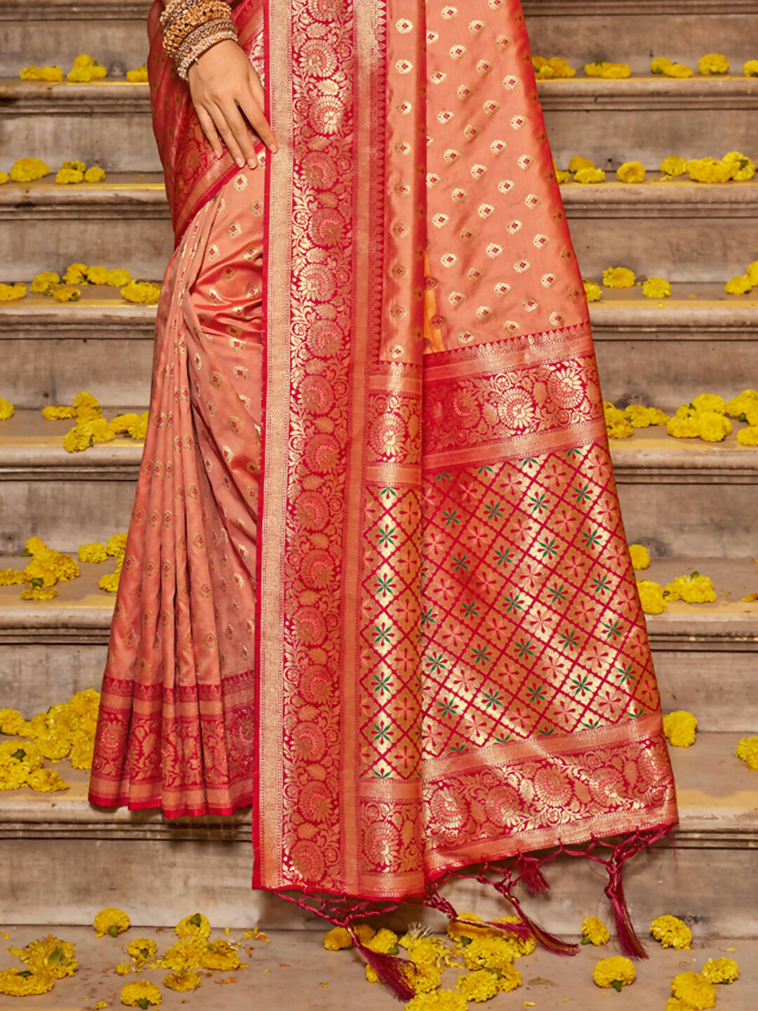 Astita Banarasi Silk Peach Saree