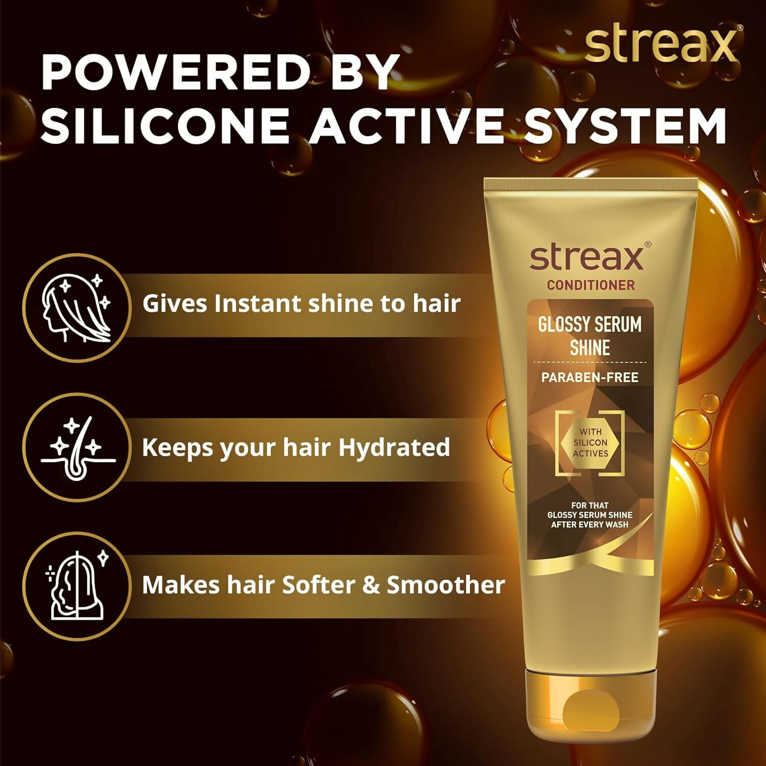 Streax Glossy Serum Shine Hair Conditioner For Dull & Dry Hair, With Silicon Actives for Shiny Hair & Frizz Control - Distacart