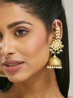 Thumbnail for Nuyug 22K Gold-Plated Floral Jhumki Kundan Studded Kanauti Earrings