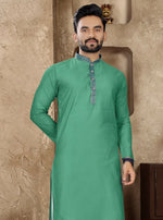 Thumbnail for Anaita Rama Green Linen Silk Straight Kurta - Distacart