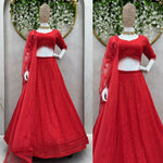 Thumbnail for Preksha Creation Red Foux Gorgette With Thread With Sequnce Women Lehanga Choli - Distacart