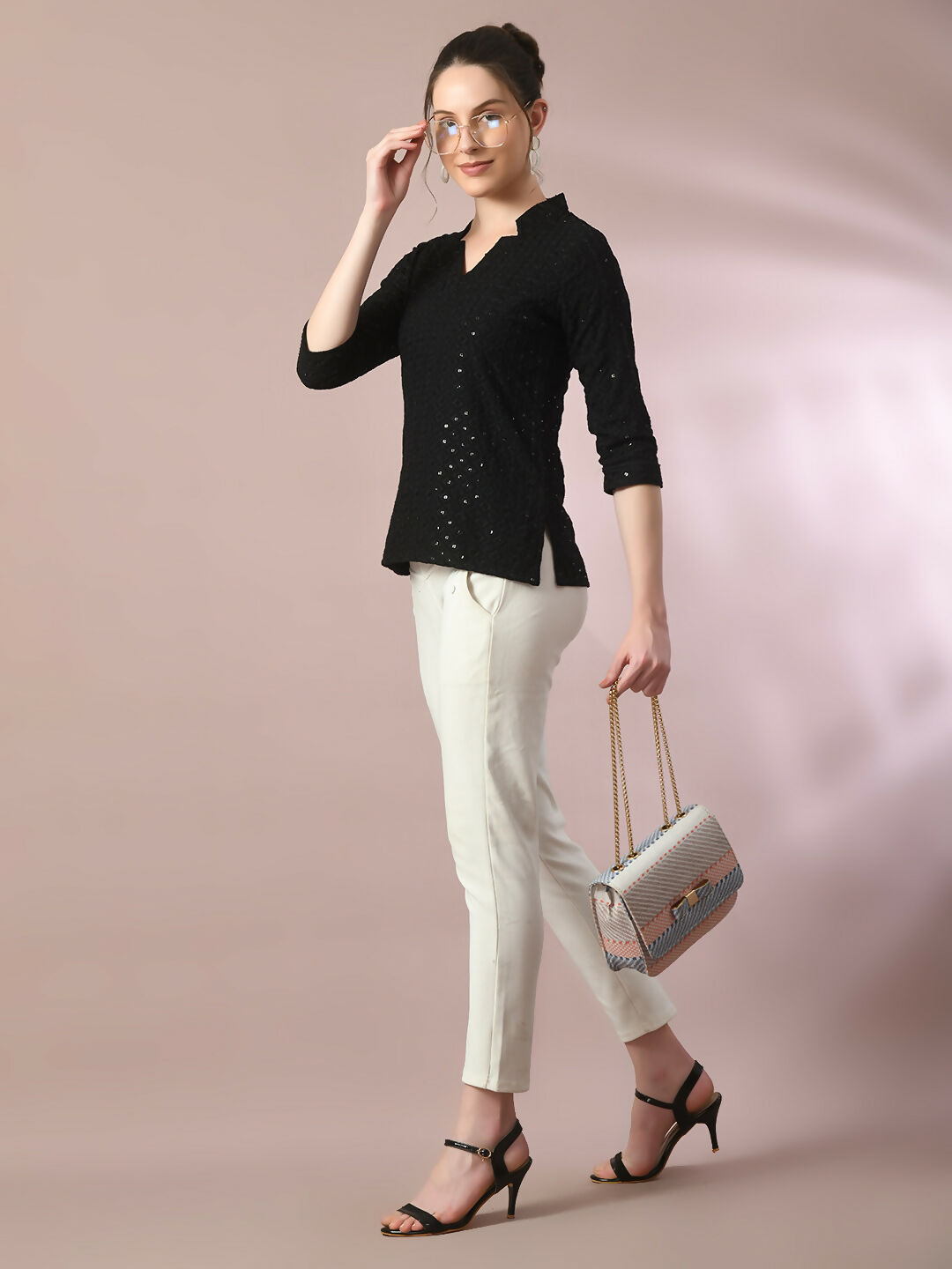 Myshka Women's Black Embellished Cotton Regular Party Tunic - Distacart