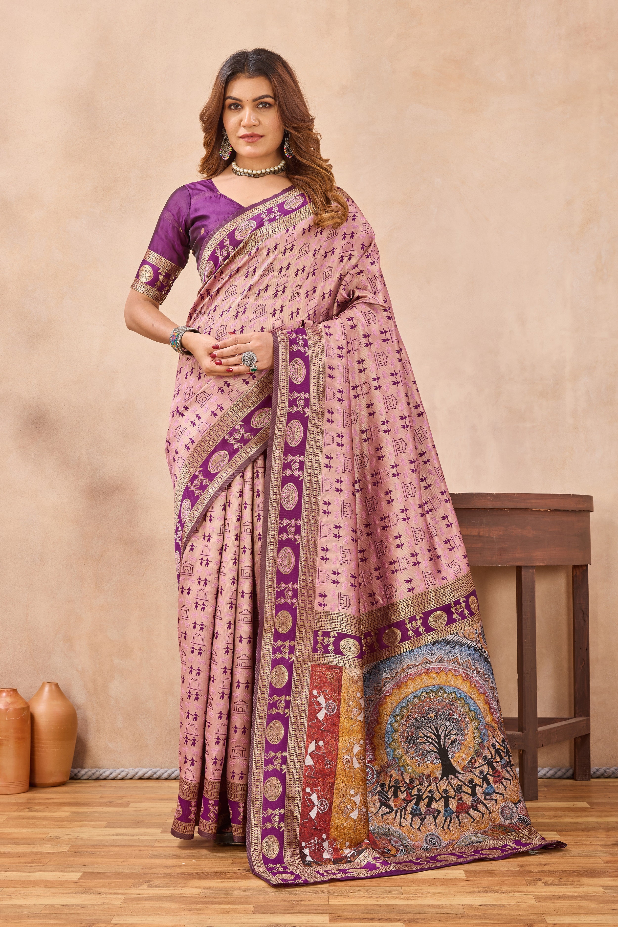 Divine International Trading Co Light Pink Soft Silk Blend Banarasi Jacuard Work Designer Party Wear Saree With Unstitched Blouse Piece - Dista
