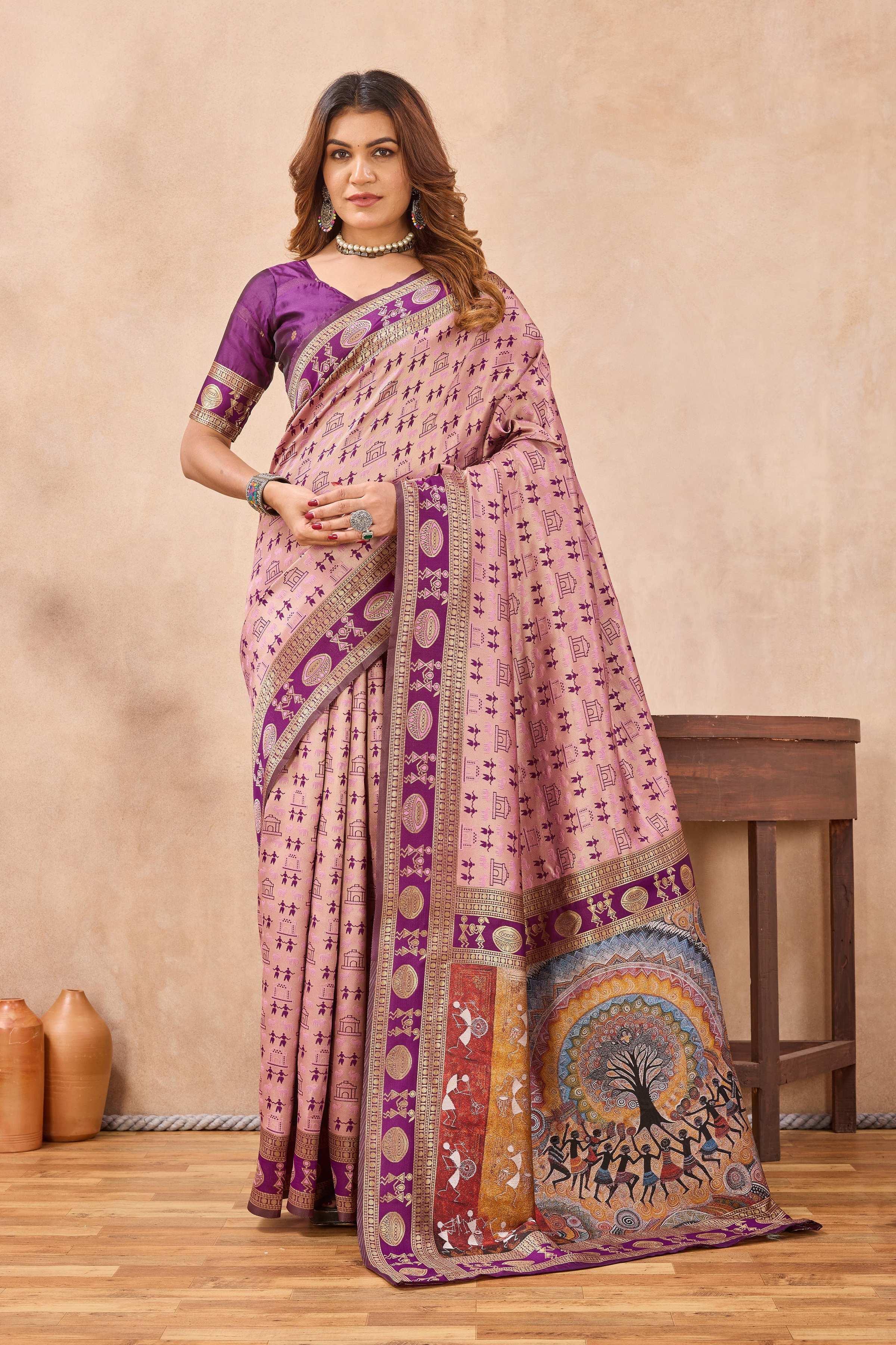 Divine International Trading Co Light Pink Soft Silk Blend Banarasi Jacuard Work Designer Party Wear Saree With Unstitched Blouse Piece - Dista