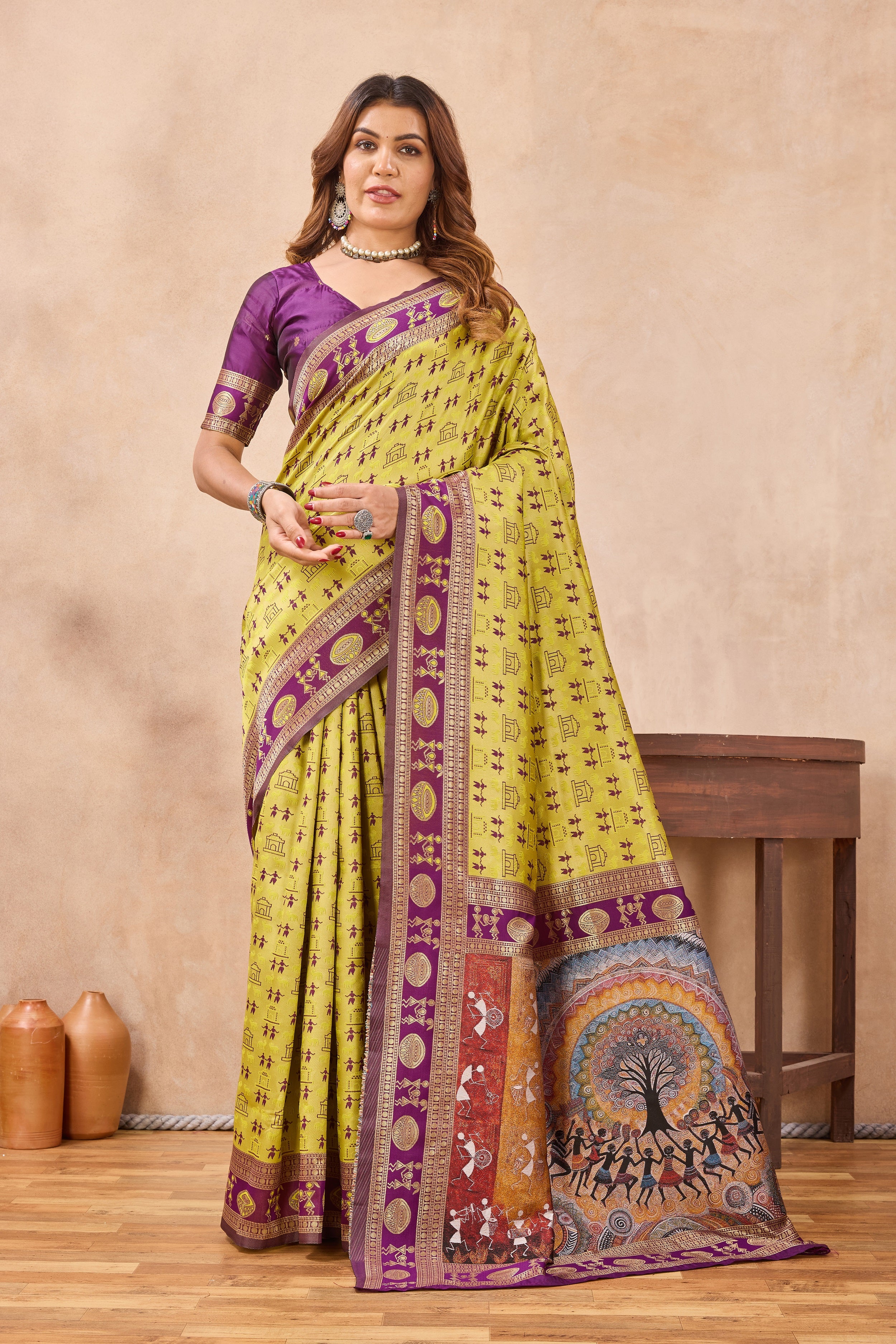 Divine International Trading Co Neon Wine Soft Silk Blend Banarasi Jacuard Work Designer Party Wear Saree With Unstitched Blouse Piece - Dista