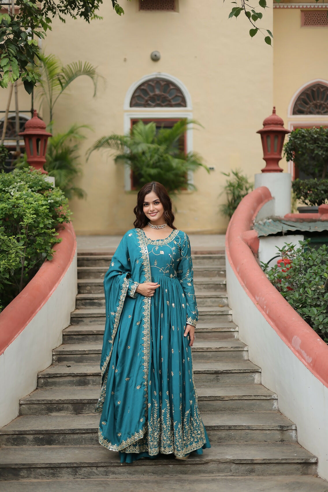 Joban Fashion Blue Chinon Sequence Embroidery Work Kurta Set