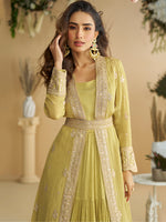 Thumbnail for Evanik Perrot Chinon Silk With Embroidered Work Gown With Shrug & Belt - Distacart