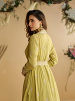 Thumbnail for Evanik Perrot Chinon Silk With Embroidered Work Gown With Shrug & Belt - Distacart
