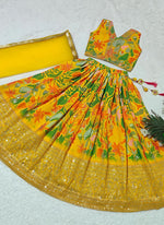 Thumbnail for Evanik Yellow Georgette Digital Printed Wedding Kids Lehenga Choli - Dista