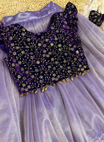 Thumbnail for Evanik Purple Premium Micro Velvet Sequence Work Kids Lehenga Choli - Dista