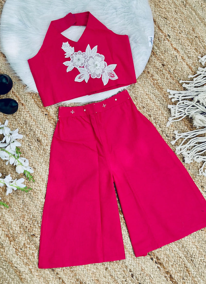 Evanik Pink Pure Khadi Cotton With Patch Work Kids Summer Co-Ord Set - Dista