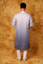 Thumbnail for Bluesaanchi Zari Work Light Blue Kurta with Trouser Pajama - Distacart