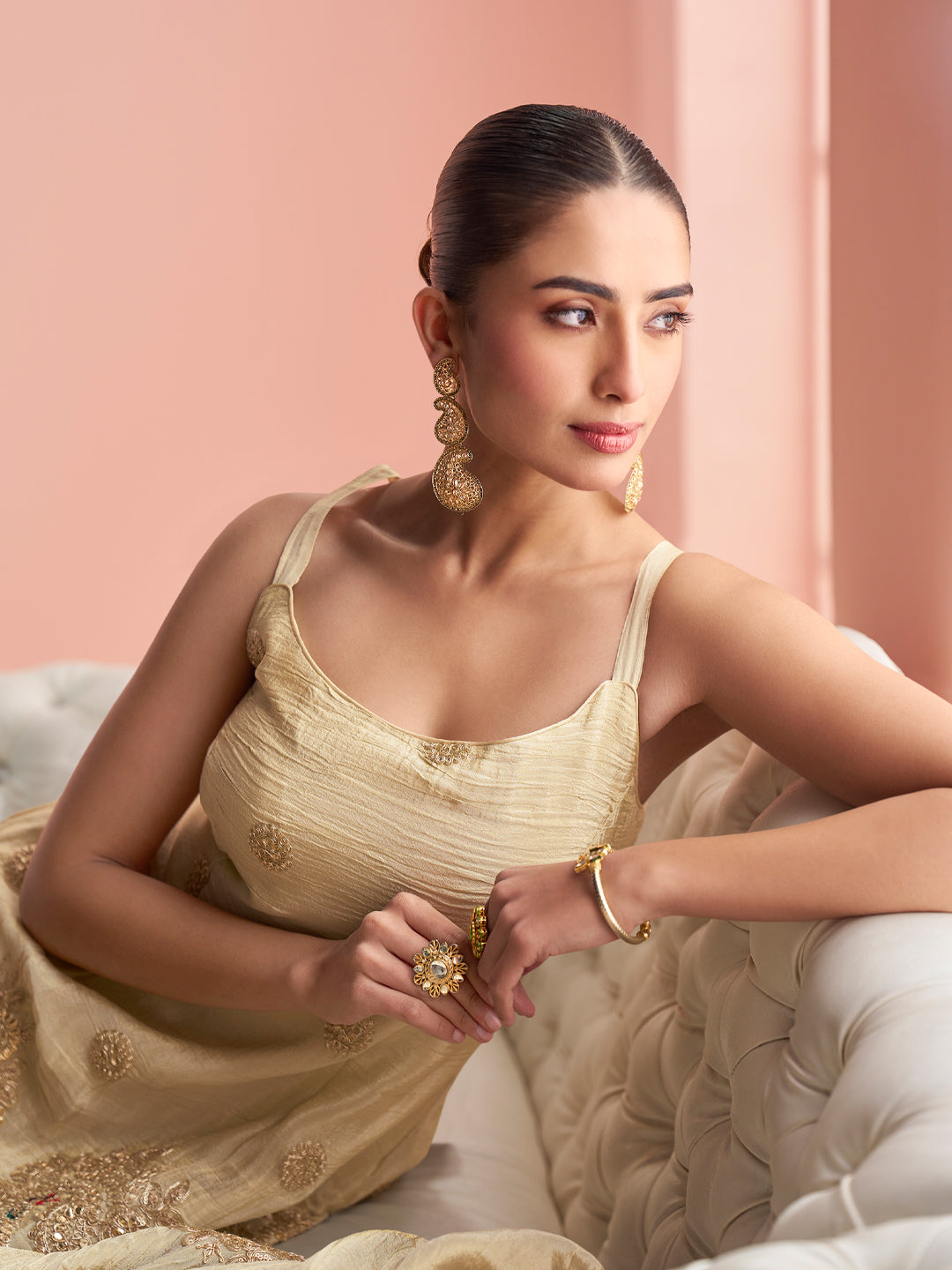 Evanik Cream Cosmos with Coding Sequence With thread Work Palazzo Set - Distacart