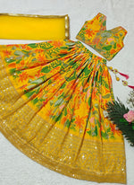 Thumbnail for Evanik Yellow Georgette Digital Printed Wedding Kids Lehenga Choli - Dista