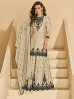 Thumbnail for Evanik Off White Chiffon with Embroidery Sequence, Thread Work Palazzo Set
