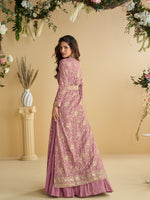 Thumbnail for Evanik Pink Chinon Silk With Embroidered Work Gown With Shrug & Belt - Distacart