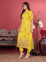 Thumbnail for Varanga Women Floral Thread Embroidered Silk Kaftan With Tonal Bottom - Distacart