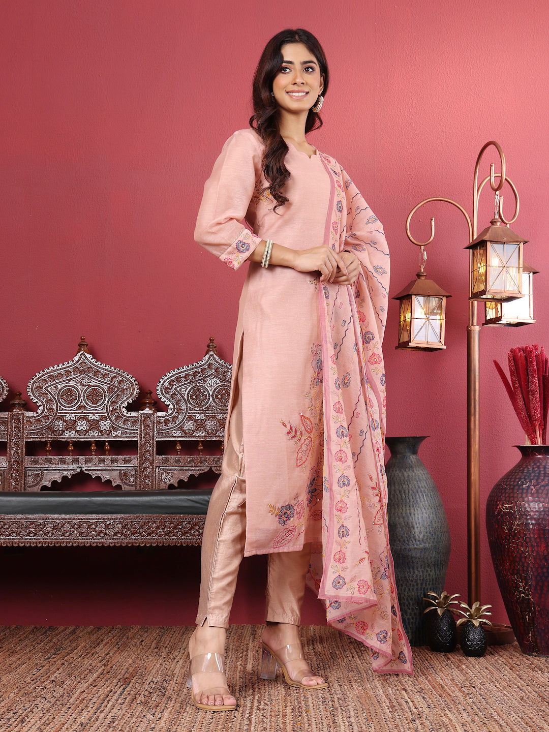 Varanga Women Pure Kantha Hand Embroidered Kurta Set With Embroidered Dupatta - Distacart