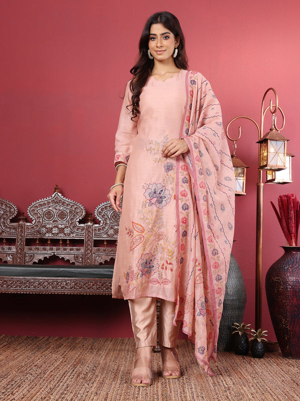 Varanga Women Pure Kantha Hand Embroidered Kurta Set With Embroidered Dupatta - Distacart