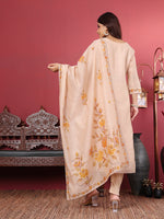 Thumbnail for Varanga Women Beige Pure Hand Kantha Embroidered Kurta Set With Dupatta - Distacart