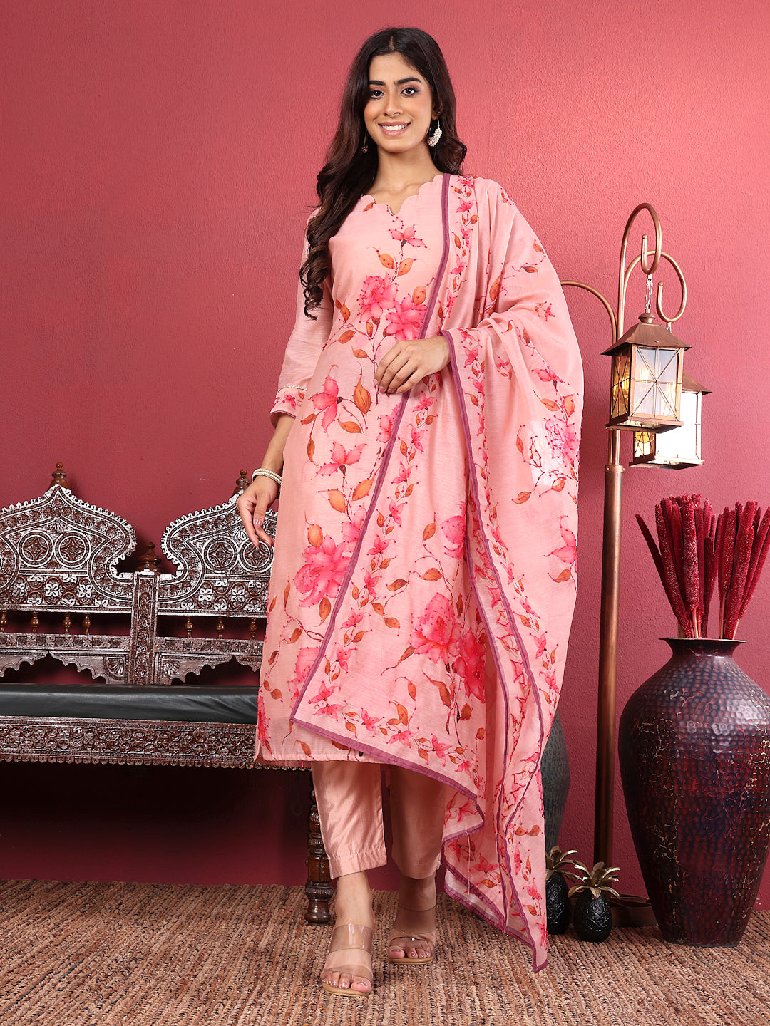 Varanga Women Silk Kantha Hand Embroidered Kurta Set With Embroidered Dupatta - Distacart