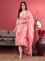Thumbnail for Varanga Women Silk Kantha Hand Embroidered Kurta Set With Embroidered Dupatta - Distacart
