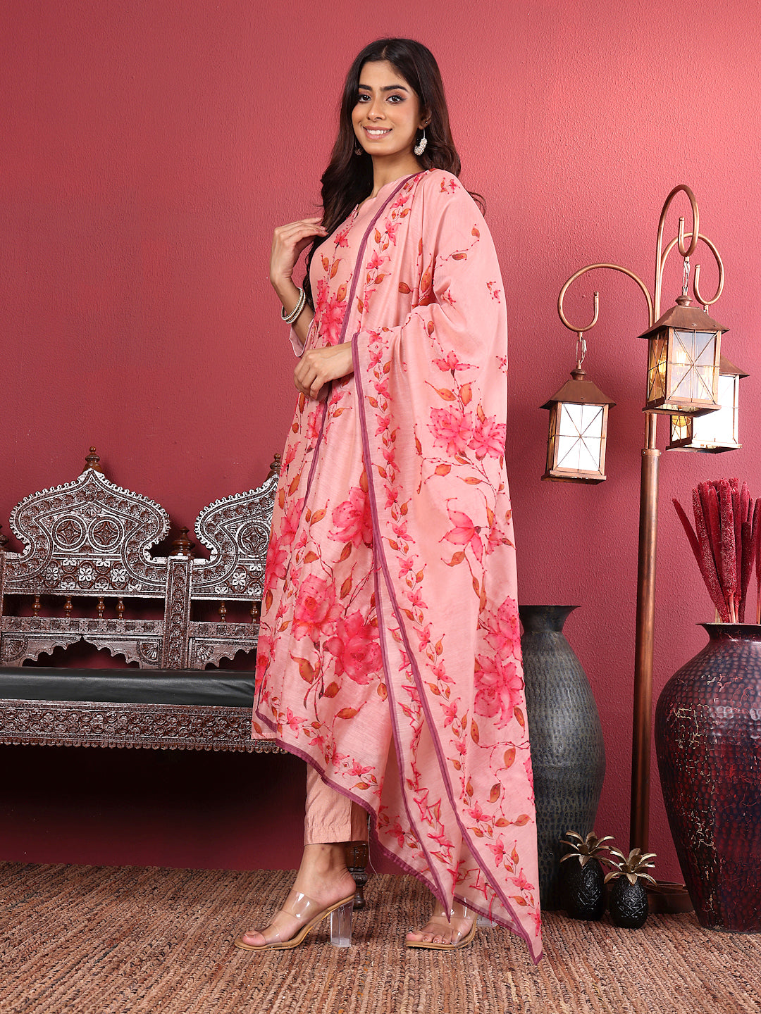 Varanga Women Silk Kantha Hand Embroidered Kurta Set With Embroidered Dupatta - Distacart