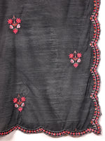 Thumbnail for Varanga Women Pure Black Hand Embroidered Kurta Set With Dupatta - Distacart