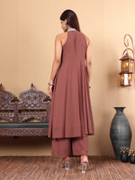 Thumbnail for Varanga Women Nude Yoke Embroidered Sleeveless Flared Kurta With Trousers - Distacart