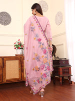 Thumbnail for Varanga Women Pure Mauve Kantha Hand Embroidered Kurta Set With Dupatta - Distacart