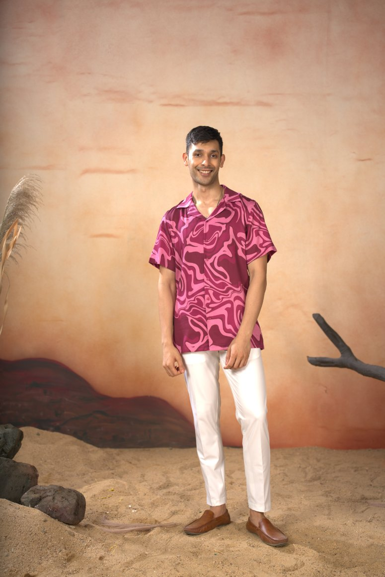 Abstract Marble Print Cotton Shirt by Hilo Design - Distacart