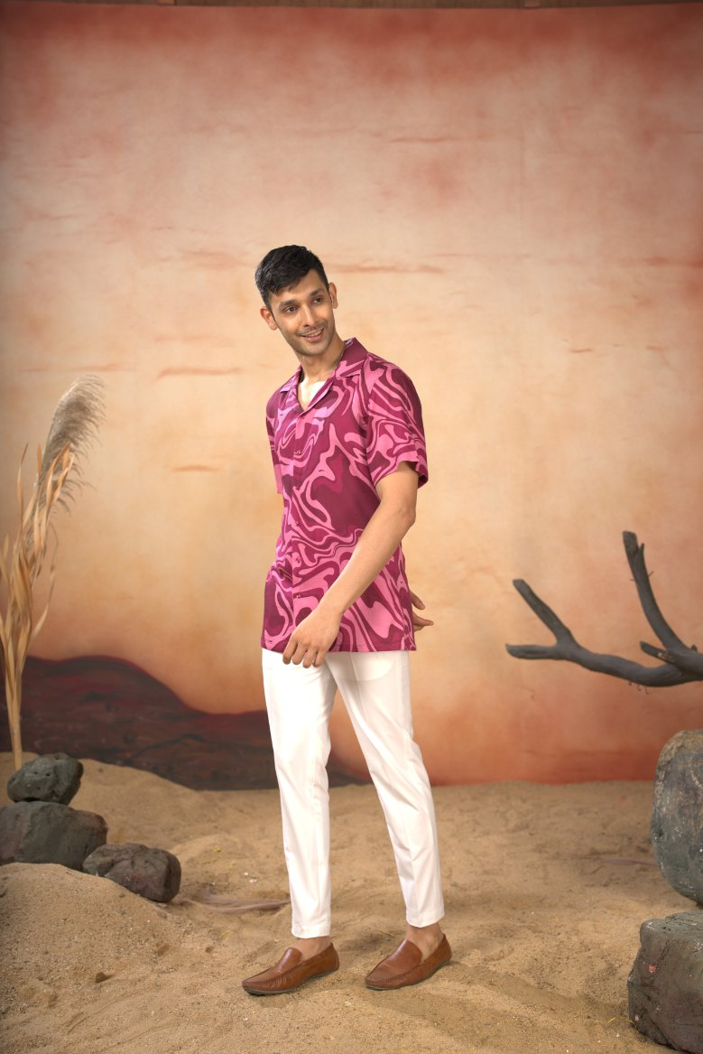Abstract Marble Print Cotton Shirt by Hilo Design - Distacart