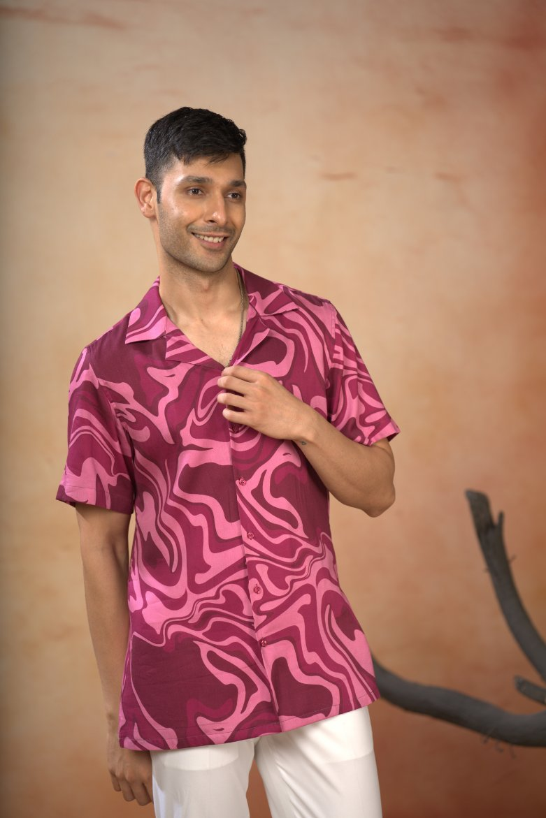 Abstract Marble Print Cotton Shirt by Hilo Design - Distacart