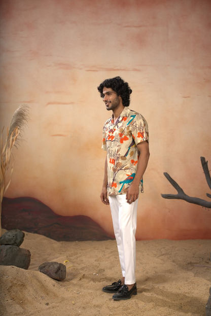 Serenity Bird Themed Print Cotton Shirt by Hilo Design - Distacart