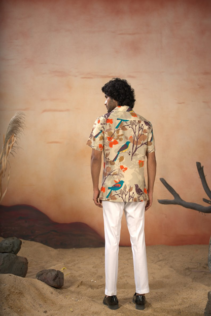 Serenity Bird Themed Print Cotton Shirt by Hilo Design - Distacart