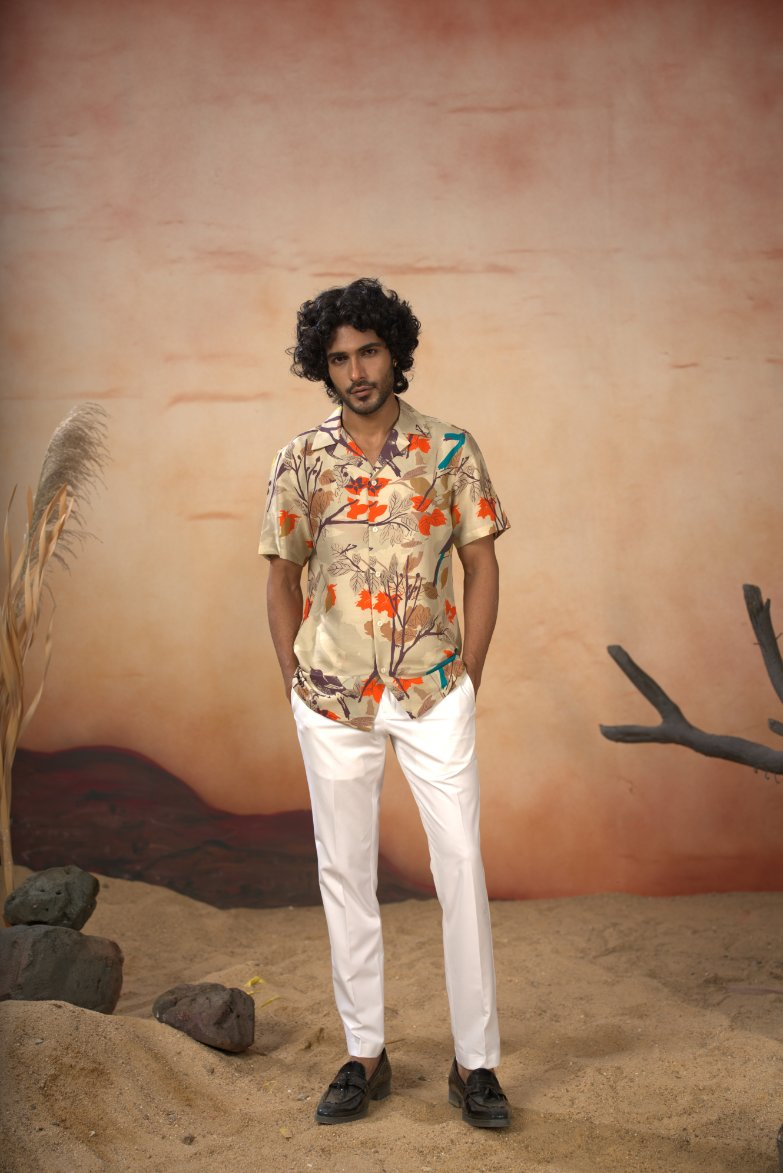 Serenity Bird Themed Print Cotton Shirt by Hilo Design - Distacart