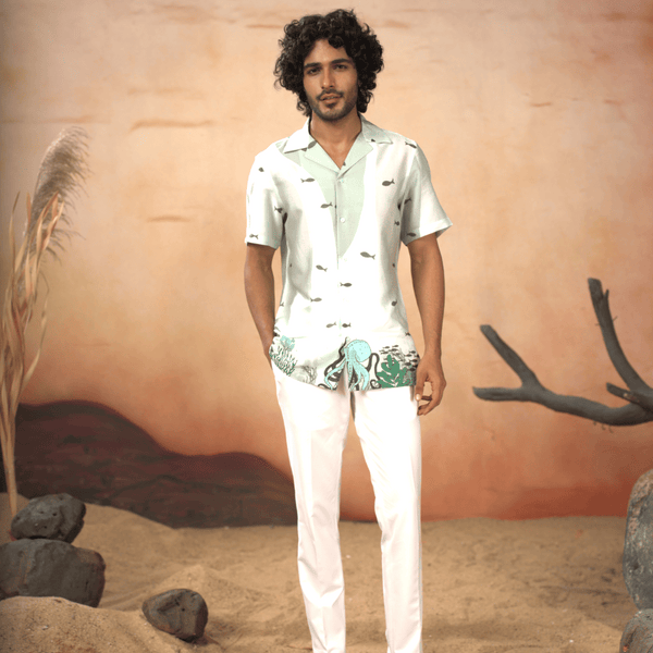 Seabed Serenity Cotton Satin Shirt by Hilo Design - Distacart