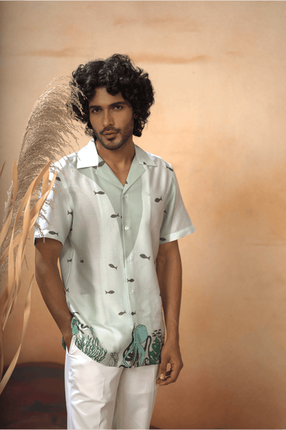 Seabed Serenity Cotton Satin Shirt by Hilo Design - Distacart