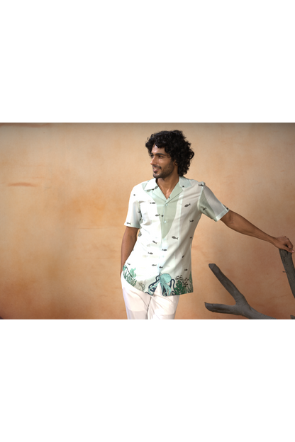 Seabed Serenity Cotton Satin Shirt by Hilo Design - Distacart
