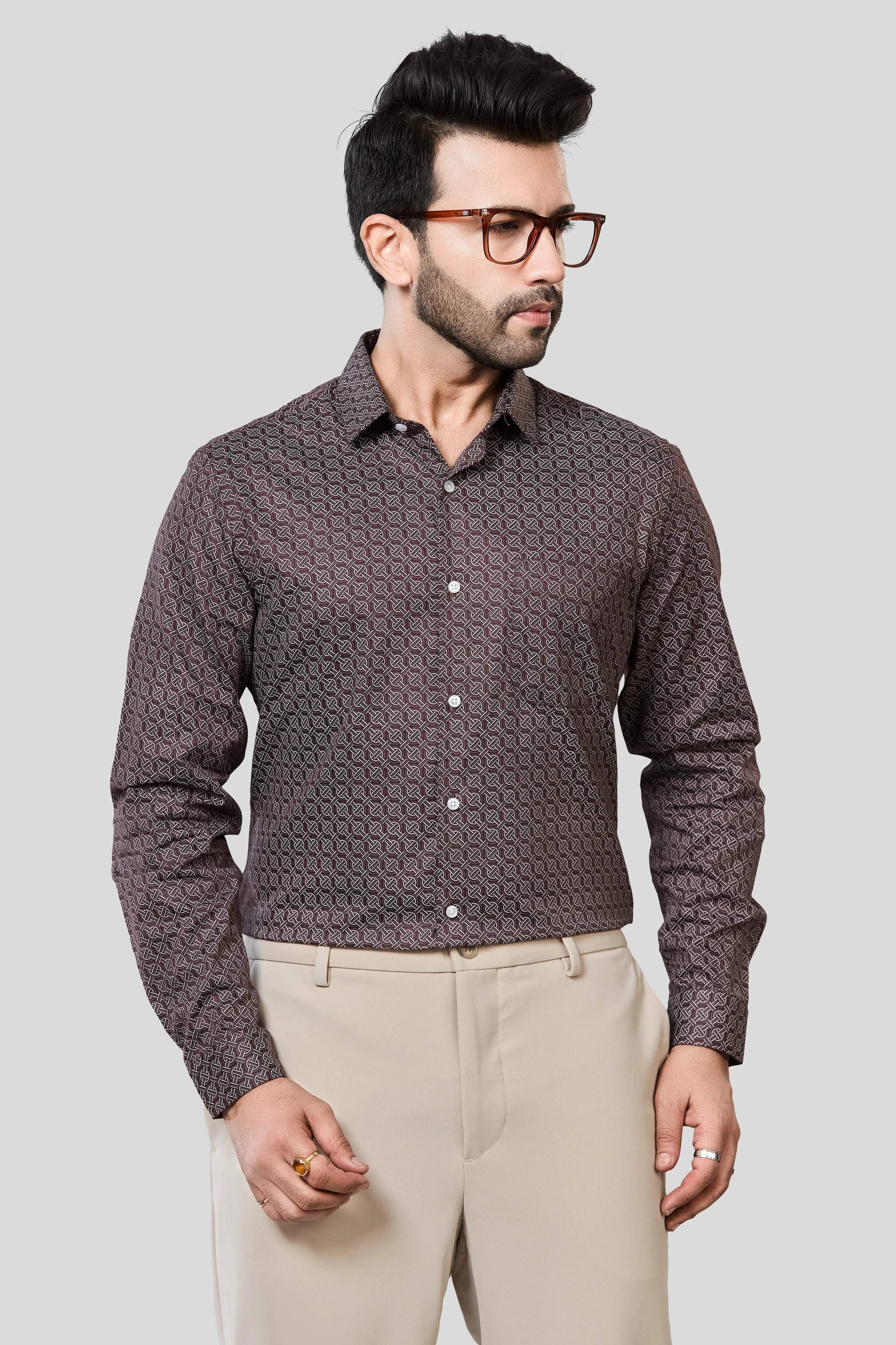 Jonesburg Men's Printed Slim Fit Formal Shirt