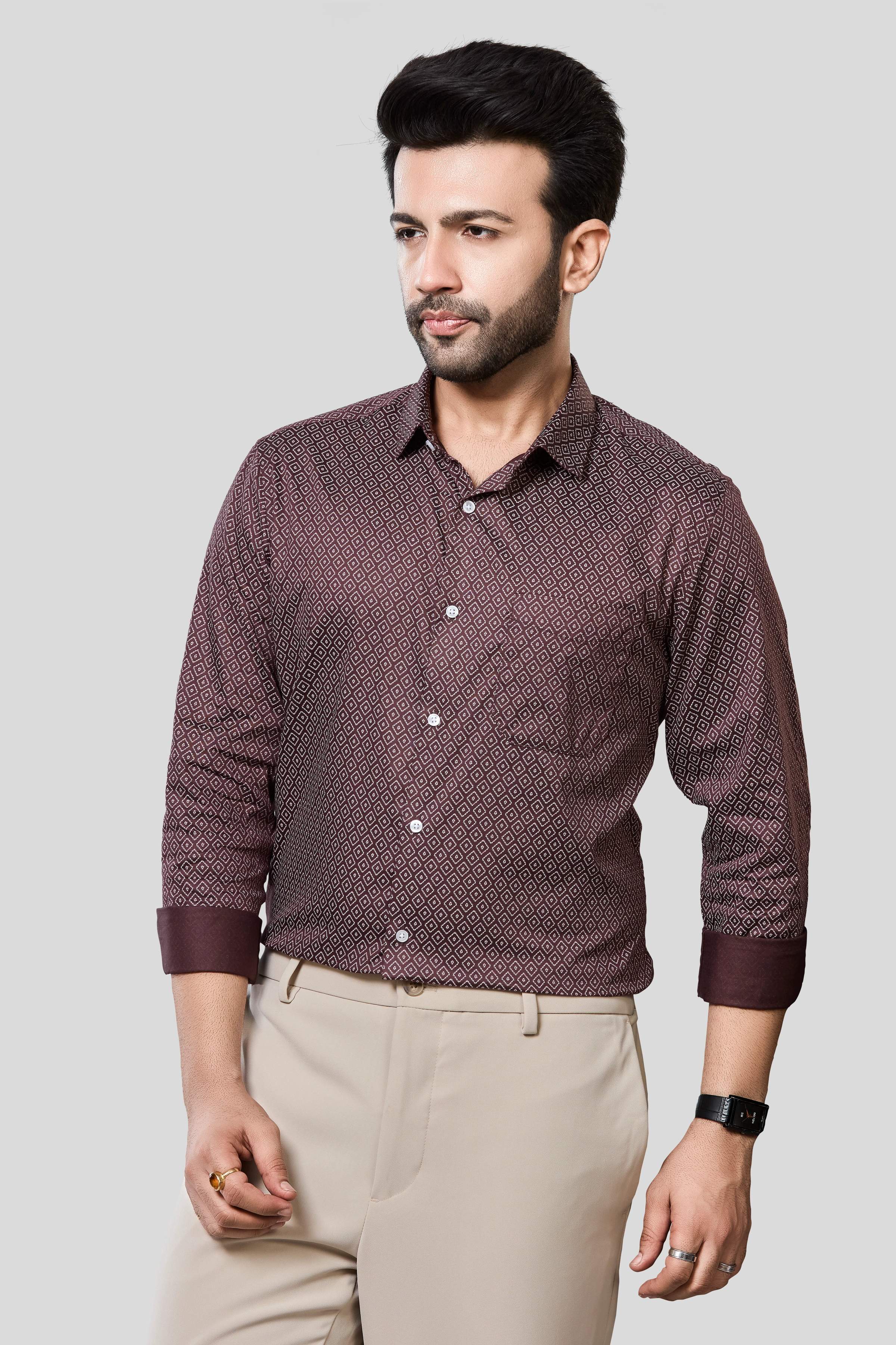 Jonesburg Men's Printed Slim Fit Formal Shirt