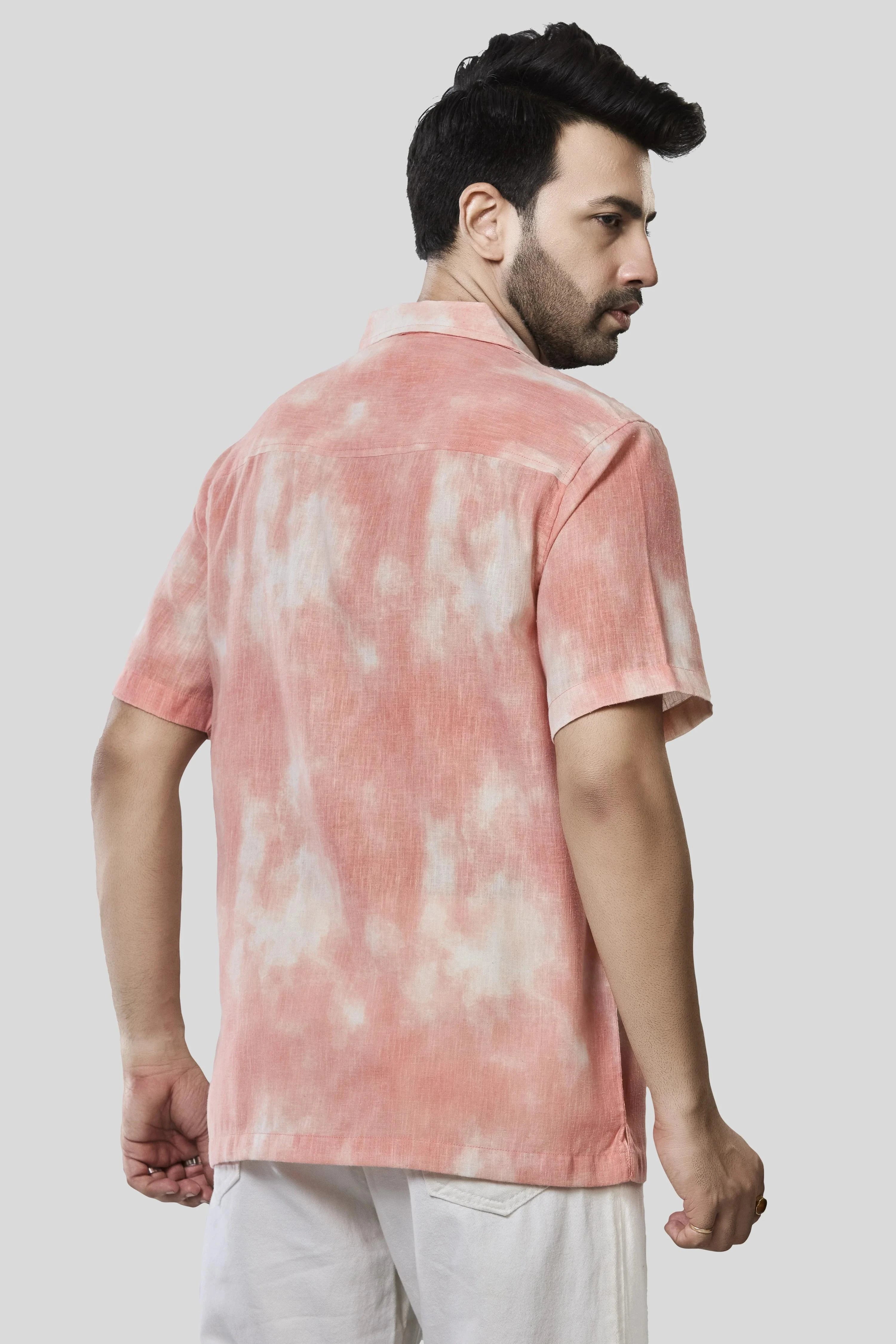 Xkind Orange Printed Slub Relaxed Fit Shirt