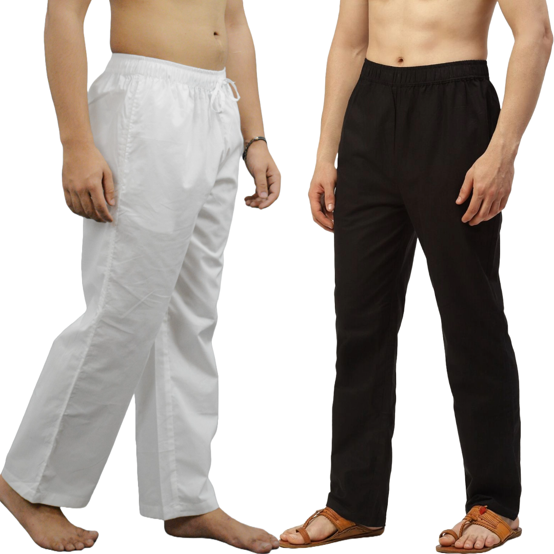 Fabmade White Black Combo Men Linen Pajama - Distacart