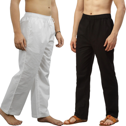 Fabmade White Black Combo Men Linen Pajama - Distacart