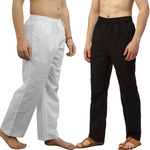 Thumbnail for Fabmade White Black Combo Men Linen Pajama - Distacart