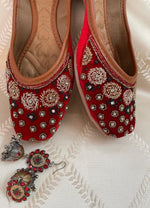 Thumbnail for Desi Colour Women Indian Ethnic Footwear-Red Velvet Stone - Distacart