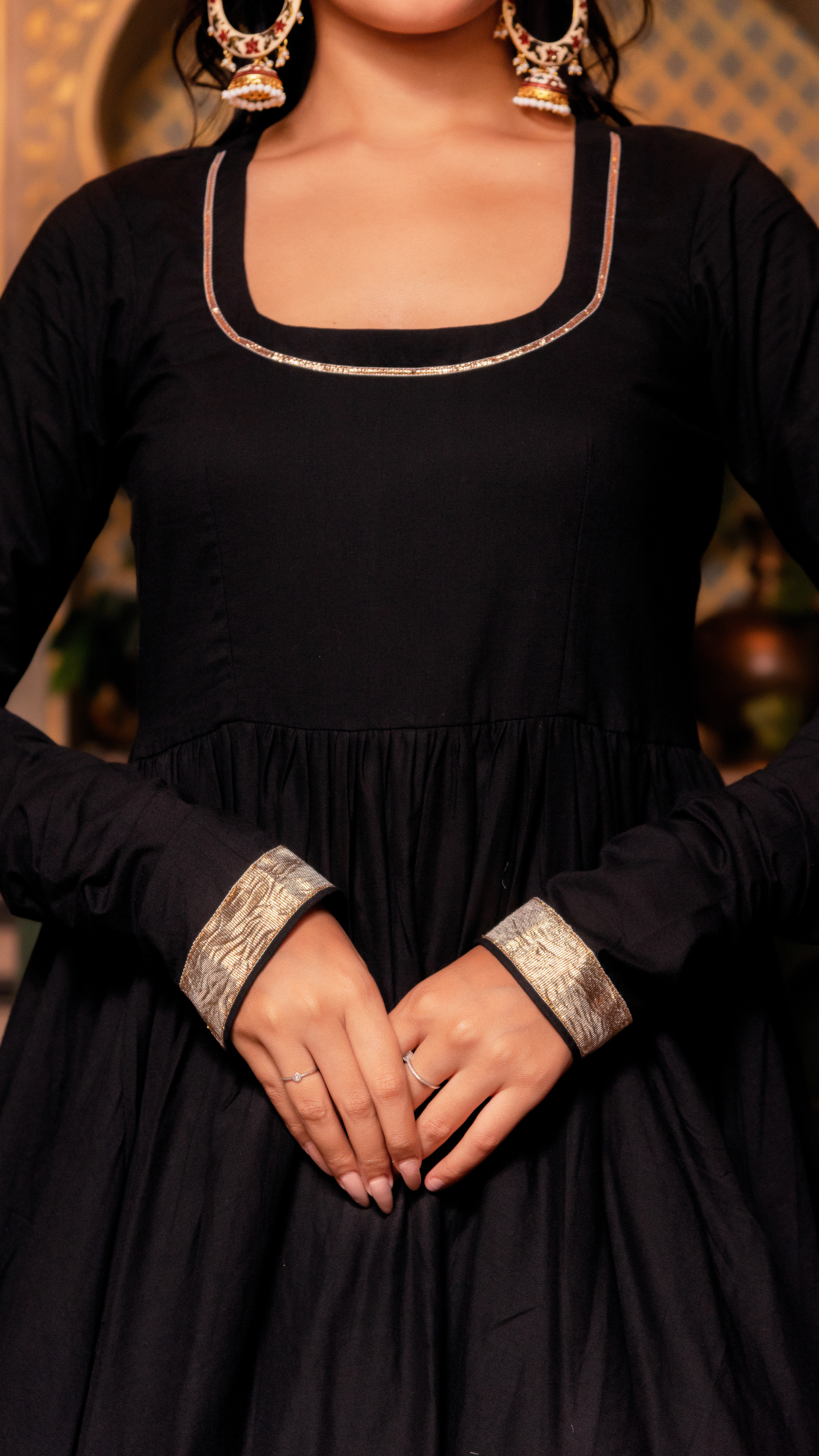 Pomcha Jaipur Gaurangi Aarya Black Cotton Anarkali Set