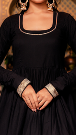Thumbnail for Pomcha Jaipur Gaurangi Aarya Black Cotton Anarkali Set